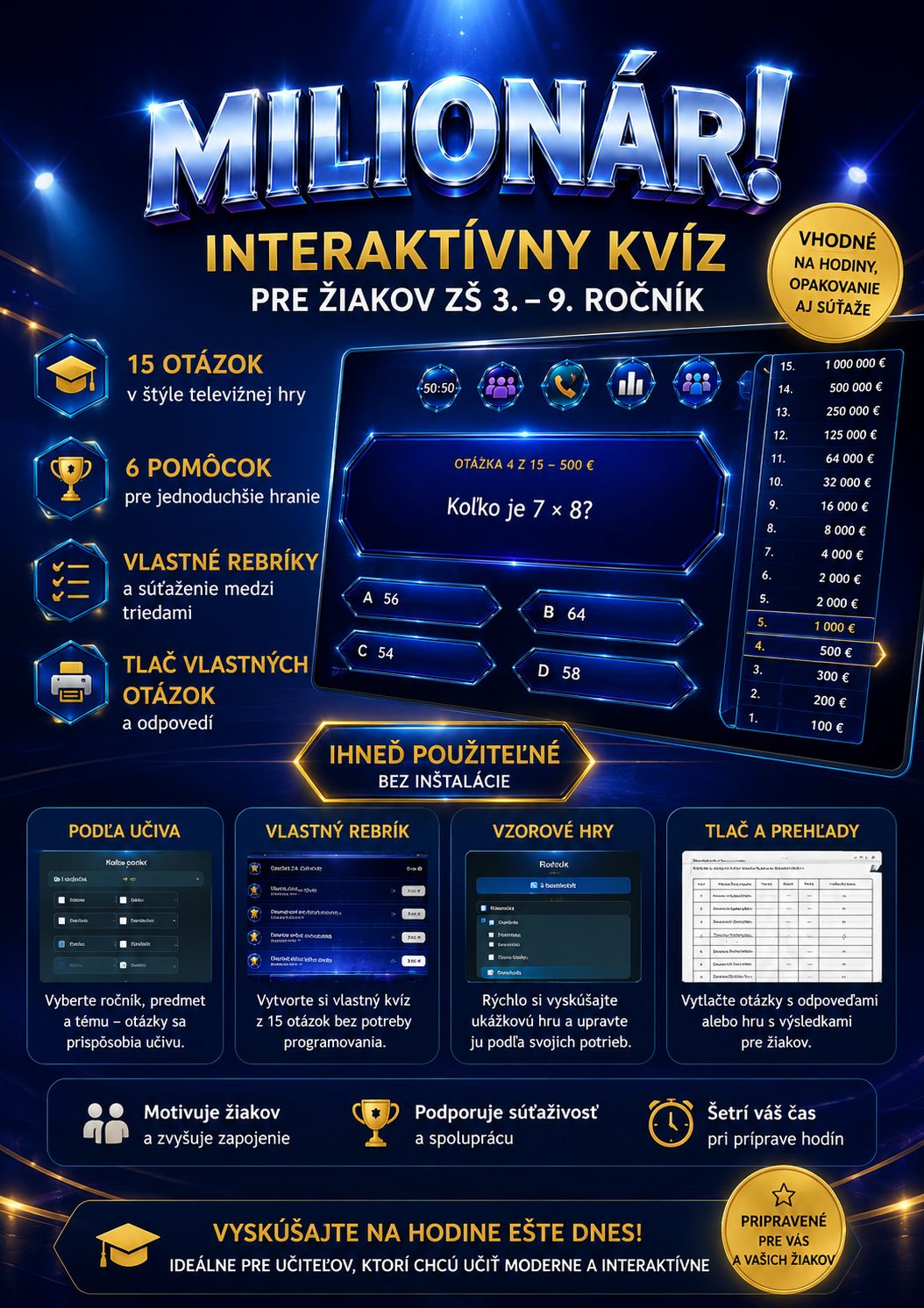 MILIONÁR! — obľúbená televízna súťaž priamo vo vašej triede