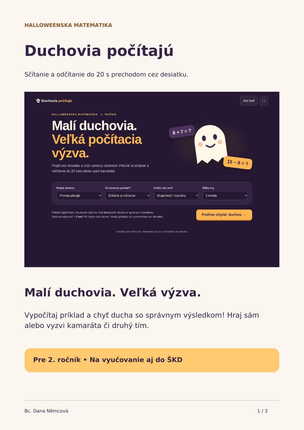 Duchovia počítajú – halloweenske počítanie do 20 webová appka