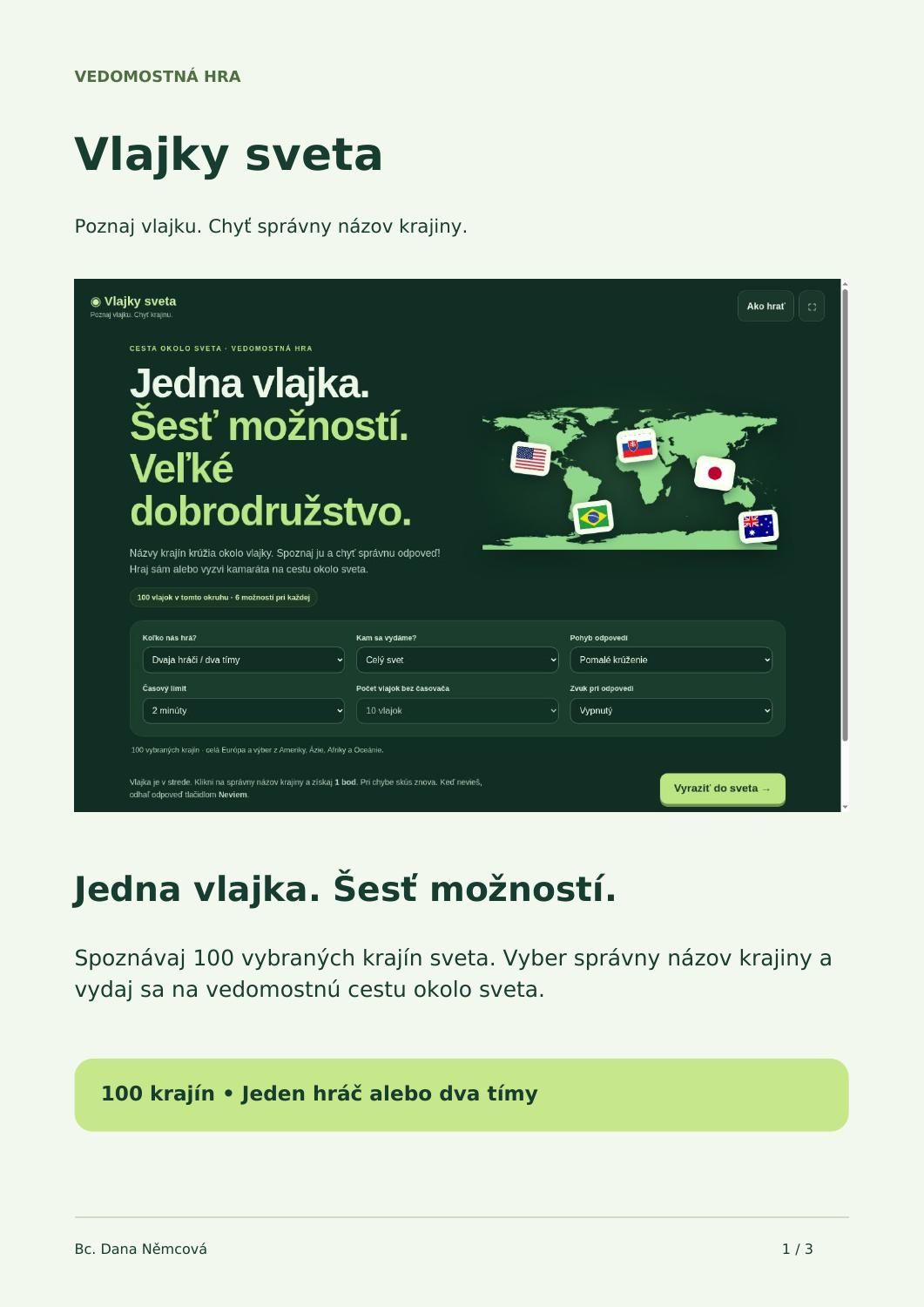Vlajky sveta – interaktívna vedomostná hra