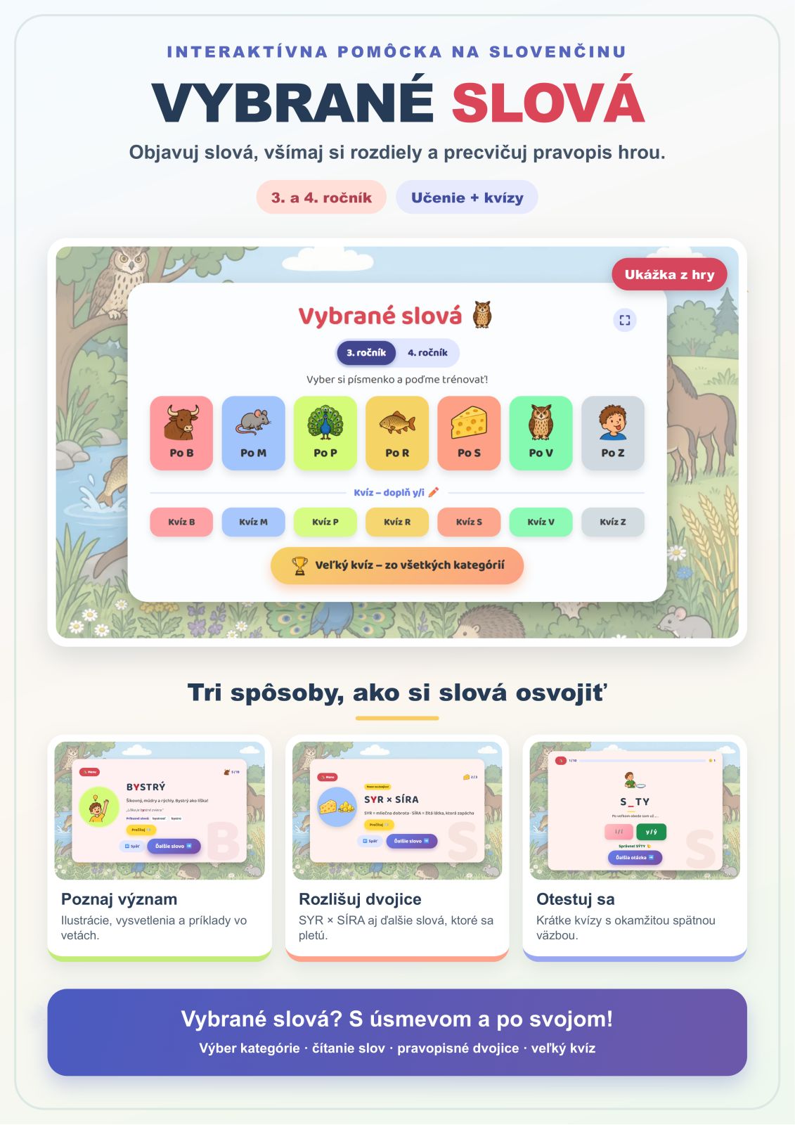 Vybrané slová pre 3. a 4. ročník, interaktívna aplikácia