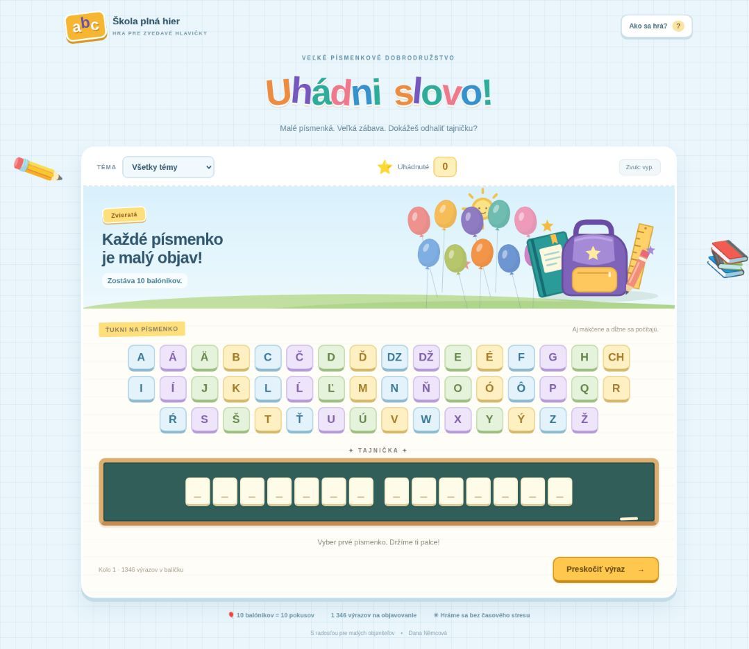 Uhádni slovo - webová aplikácia na tablet, interaktívnu tabuľu, PC