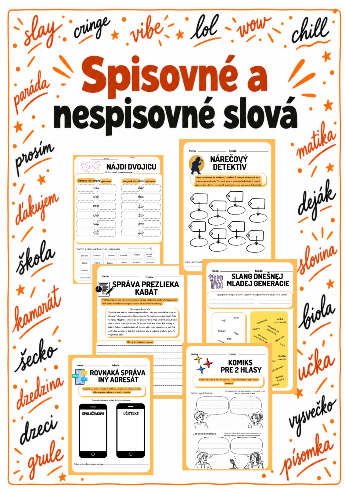 Pracovné listy- Spisovné a nespisovné slová